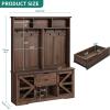 imageYITAHOME 39quot Farmhouse Hall Tree with Entryway Bench Wood Coat Rack with Storage Shelves 5 Coat Hooks 6 Shoe Cubbies wAdjustable Shelves Rustic Hall Tree for Entryway Hallway Foyer Narrow BrownRustic Brown