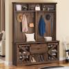 imageYITAHOME 39quot Farmhouse Hall Tree with Entryway Bench Wood Coat Rack with Storage Shelves 5 Coat Hooks 6 Shoe Cubbies wAdjustable Shelves Rustic Hall Tree for Entryway Hallway Foyer Narrow BrownRustic Brown