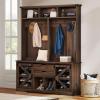 imageYITAHOME 39quot Farmhouse Hall Tree with Entryway Bench Wood Coat Rack with Storage Shelves 5 Coat Hooks 6 Shoe Cubbies wAdjustable Shelves Rustic Hall Tree for Entryway Hallway Foyer Narrow BrownRustic Brown