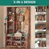 imageYITAHOME 39quot Farmhouse Hall Tree with Entryway Bench Wood Coat Rack with Storage Shelves 5 Coat Hooks 6 Shoe Cubbies wAdjustable Shelves Rustic Hall Tree for Entryway Hallway Foyer Narrow BrownBrown