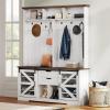 imageYITAHOME 39quot Farmhouse Hall Tree with Entryway Bench Wood Coat Rack with Storage Shelves 5 Coat Hooks 6 Shoe Cubbies wAdjustable Shelves Rustic Hall Tree for Entryway Hallway Foyer Narrow BrownWhite  Walnut