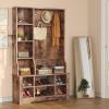 imageYITAHOME 39quot Farmhouse Hall Tree with Entryway Bench Wood Coat Rack with Storage Shelves 5 Coat Hooks 6 Shoe Cubbies wAdjustable Shelves Rustic Hall Tree for Entryway Hallway Foyer Narrow BrownBrown