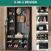 imageYITAHOME 39quot Farmhouse Hall Tree with Entryway Bench Wood Coat Rack with Storage Shelves 5 Coat Hooks 6 Shoe Cubbies wAdjustable Shelves Rustic Hall Tree for Entryway Hallway Foyer Narrow BrownBlack