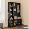 imageYITAHOME 39quot Farmhouse Hall Tree with Entryway Bench Wood Coat Rack with Storage Shelves 5 Coat Hooks 6 Shoe Cubbies wAdjustable Shelves Rustic Hall Tree for Entryway Hallway Foyer Narrow BrownBlack