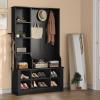 imageYITAHOME 39quot Farmhouse Hall Tree with Entryway Bench Wood Coat Rack with Storage Shelves 5 Coat Hooks 6 Shoe Cubbies wAdjustable Shelves Rustic Hall Tree for Entryway Hallway Foyer Narrow BrownBlack