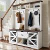 imageYITAHOME 39quot Farmhouse Hall Tree with Entryway Bench Wood Coat Rack with Storage Shelves 5 Coat Hooks 6 Shoe Cubbies wAdjustable Shelves Rustic Hall Tree for Entryway Hallway Foyer Narrow BrownWhite  Walnut