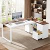imageYITAHOME 71quot Executive Desk with Power Outlets L Shaped Desk with File Cabinet Executive Desk with Drawers ampamp Storage Shelves Corner Office Desk with Bookshelf for Home Office Walnut ampamp White