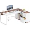 imageYITAHOME 71quot Executive Desk with Power Outlets L Shaped Desk with File Cabinet Executive Desk with Drawers ampamp Storage Shelves Corner Office Desk with Bookshelf for Home Office Walnut ampamp White