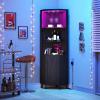 imageYITAHOME Corner Bar Cabinet with LED Lights ampamp Glass Holder 5 Tier Corner Shelf with Storage Wine Rack Cabinet Display Shelves for Living Room Dining Room Kitchen BlackBlack