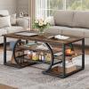 imageDWVO Rustic Coffee Table with Storage Shelf 47quot Wood Rectangle Center Table 5 Tier Cocktail Tea Table Modern Industrial Accent Table wArched Metal Frame for Living Room Reception Room Brown
