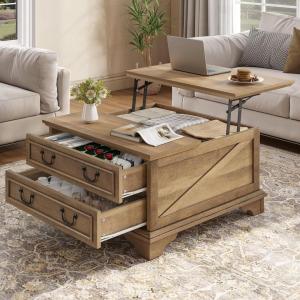 imageYITAHOE Lift Top Coffee Table with Storage 2 Drawers Square Coffee Tables for Living Room Farmhouse Coffee Table with Large Hidden Storage Compartment Rustic BrownRustic Brown
