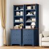 imageYITAHOME Bookcase with Drawers 71quot Tall Bookshelf with Storage ampamp Adjustable Shelves Wood Display Book Shelf Organizer with 3 File Drawers for Living Room Bedroom Home Office WhiteNavy Blue