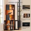 imageYITAHOME Corner Wine Cabinet with LED Lights ampamp Glass Holder Corner Bar Cabinet with Tempered Glass Door ampamp Adjustable Shelves Liquor Bar Rack Cabinet for Living Room Dining Room Kitchen BlackBlack