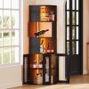 imageYITAHOME Corner Wine Cabinet with LED Lights ampamp Glass Holder Corner Bar Cabinet with Tempered Glass Door ampamp Adjustable Shelves Liquor Bar Rack Cabinet for Living Room Dining Room Kitchen BlackBlack