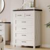 imageYITAHOME Rattan Dressers ampamp Chests of Drawers 6 Drawer Modern Closet Dresser Wood ColorWarm White