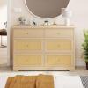 imageYITAHOME Rattan Dressers ampamp Chests of Drawers 6 Drawer Modern Closet Dresser Wood ColorWood Color