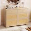 imageYITAHOME Rattan Dressers ampamp Chests of Drawers 6 Drawer Modern Closet Dresser Wood ColorWood Color