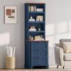 imageYITAHOME Bookcase with Drawers 71quot Tall Bookshelf with Storage ampamp Adjustable Shelves Wood Display Book Shelf Organizer with 3 File Drawers for Living Room Bedroom Home Office WhiteNavy Blue