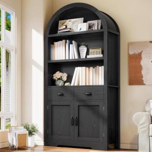 imageYITAHOME Arched Bookshelf 685quot Tall Bookcase 5Tier Arched Bookcase with Storage Open Display Rack with Adjustable Shelves for Living Room and Home Office BlackLarge with Cabinet