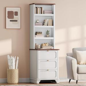 imageYITAHOME Bookcase with Drawers 71quot Tall Bookshelf with Storage ampamp Adjustable Shelves Wood Display Book Shelf Organizer with 3 File Drawers for Living Room Bedroom Home Office WhiteWhite