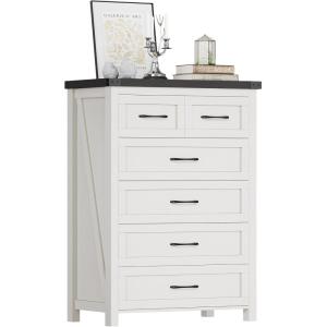 imageYITAHOME Rattan Dressers ampamp Chests of Drawers 6 Drawer Modern Closet Dresser Wood ColorWarm White