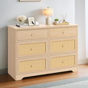 imageYITAHOME Rattan Dressers ampamp Chests of Drawers 6 Drawer Modern Closet Dresser Wood ColorWood Color