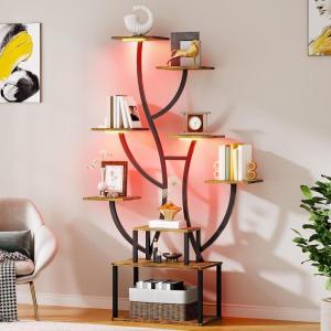 imageYITAHOME Tall Bookshelf with LED Light Artistically Designed Tree Bookshelf with Cats Litter Box 8Tier Unique Bookshelves Corner Display Shelf for Home Office Bedroom8 Tier with Shelves
