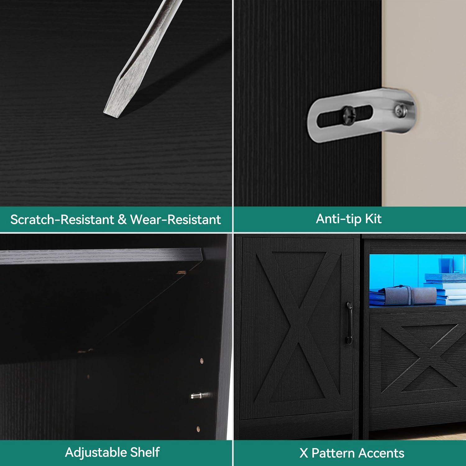 imageYITAHOME Farmhouse TV Stand for 65inch TV Entertainment Center with Storage Adjustable LED Lights ampamp Power Hub TV Cabinet with Bookshelves for Living RoomApartment Washed GreyBlack