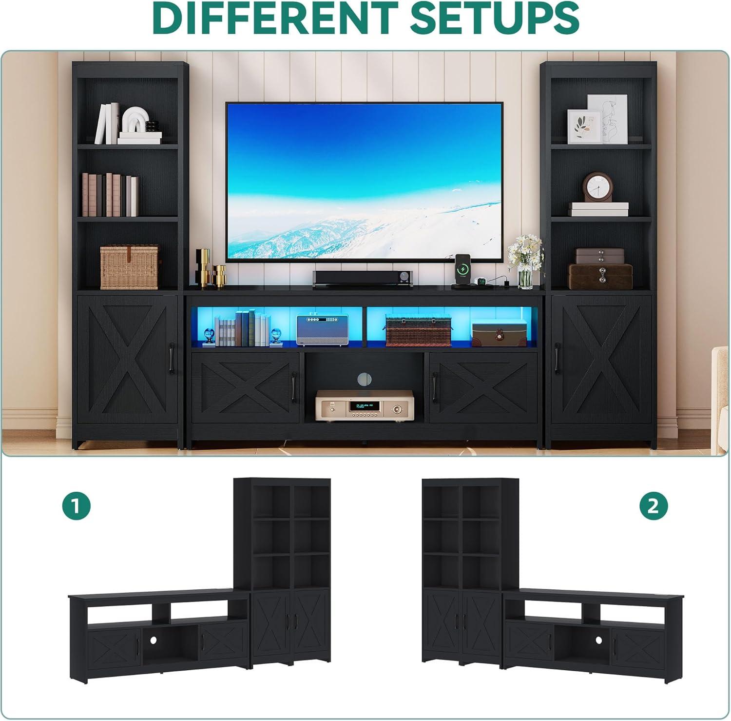 imageYITAHOME Farmhouse TV Stand for 65inch TV Entertainment Center with Storage Adjustable LED Lights ampamp Power Hub TV Cabinet with Bookshelves for Living RoomApartment Washed GreyBlack