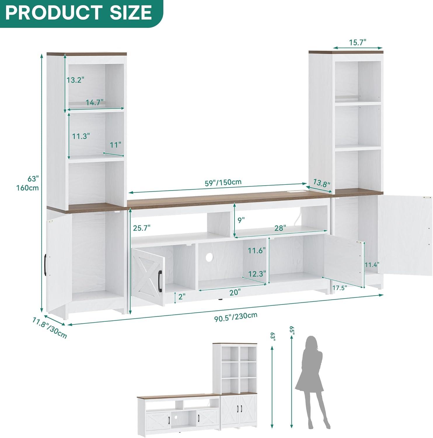 imageYITAHOME Farmhouse TV Stand for 65inch TV Entertainment Center with Storage Adjustable LED Lights ampamp Power Hub TV Cabinet with Bookshelves for Living RoomApartment Washed GreyGrey