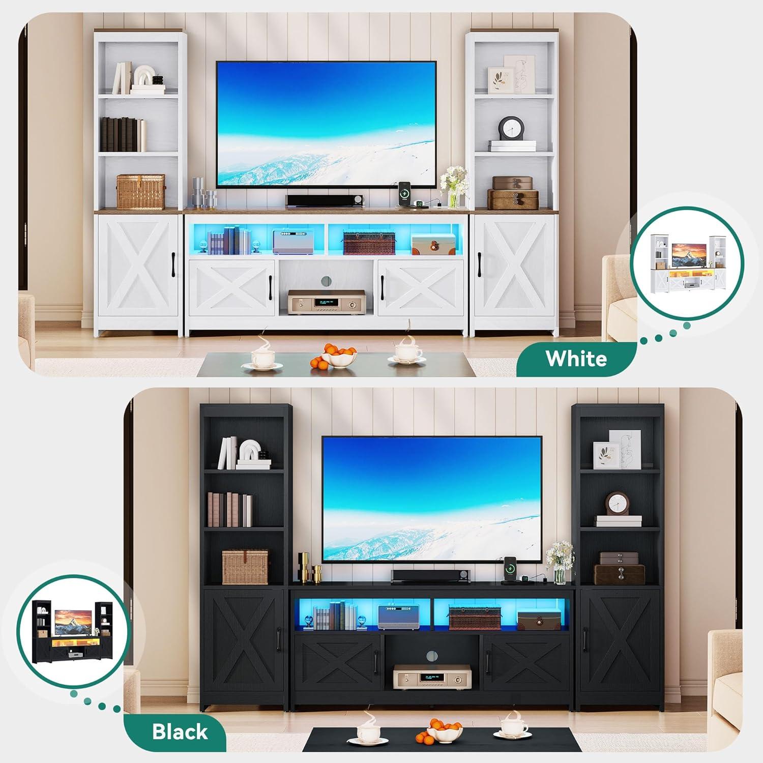 imageYITAHOME Farmhouse TV Stand for 65inch TV Entertainment Center with Storage Adjustable LED Lights ampamp Power Hub TV Cabinet with Bookshelves for Living RoomApartment Washed GreyGrey