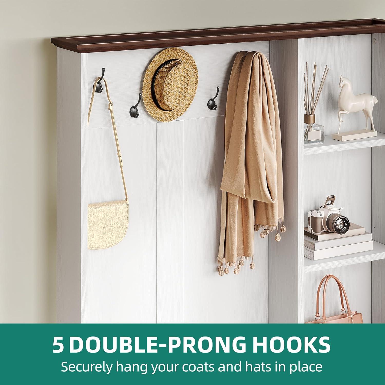 imageYITAHOME Hall Tree with Bench and Storage Modern Entryway Hall Tree wBarn Door 5 Coat Hooks 3Tier Side Cabinet Bench with Shoe Cabinet for Entryway Foyer Mudroom Living Room Walnut ampamp OffWhiteWalnut  Offwhite