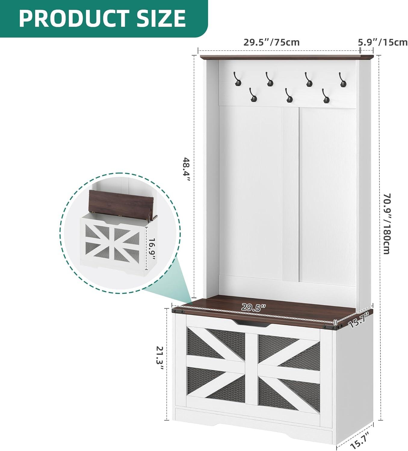 imageYITAHOME Hall Tree with Bench and Storage Modern Entryway Hall Tree wBarn Door 5 Coat Hooks 3Tier Side Cabinet Bench with Shoe Cabinet for Entryway Foyer Mudroom Living Room Walnut ampamp OffWhiteWalnut  Offwhite