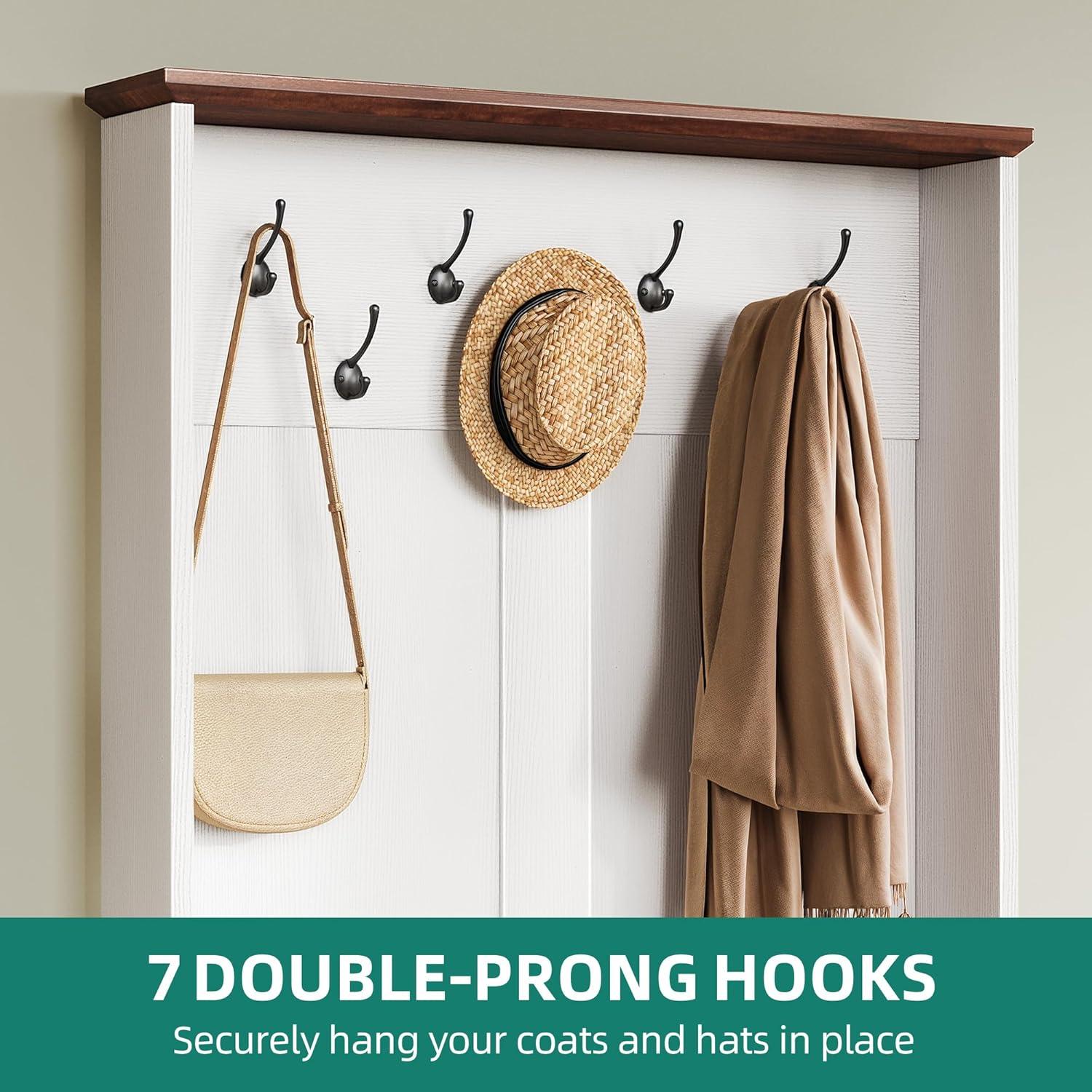 imageYITAHOME Hall Tree with Bench and Storage Modern Entryway Hall Tree wBarn Door 5 Coat Hooks 3Tier Side Cabinet Bench with Shoe Cabinet for Entryway Foyer Mudroom Living Room Walnut ampamp OffWhiteWalnut  Offwhite