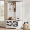 imageYITAHOME Hall Tree with Bench and Storage Modern Entryway Hall Tree wBarn Door 5 Coat Hooks 3Tier Side Cabinet Bench with Shoe Cabinet for Entryway Foyer Mudroom Living Room Walnut ampamp OffWhiteWalnut  Offwhite