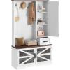 imageYITAHOME Hall Tree with Bench and Storage Modern Entryway Hall Tree wBarn Door 5 Coat Hooks 3Tier Side Cabinet Bench with Shoe Cabinet for Entryway Foyer Mudroom Living Room Walnut ampamp OffWhiteWalnut  Offwhite