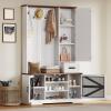 imageYITAHOME Hall Tree with Bench and Storage Modern Entryway Hall Tree wBarn Door 5 Coat Hooks 3Tier Side Cabinet Bench with Shoe Cabinet for Entryway Foyer Mudroom Living Room Walnut ampamp OffWhiteWalnut  Offwhite