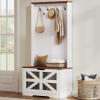 imageYITAHOME Hall Tree with Bench and Storage Modern Entryway Hall Tree wBarn Door 5 Coat Hooks 3Tier Side Cabinet Bench with Shoe Cabinet for Entryway Foyer Mudroom Living Room Walnut ampamp OffWhiteWalnut  Offwhite