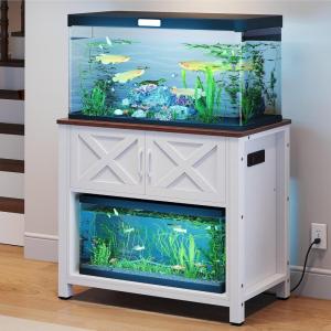 imageYITAHOME Heavy Duty 4050 Gallon Aquarium Stand with Power Outlets Cabinet for Fish Tank Accessories Storage  Metal Fish Tank Stand Suitable for Fish Tank Turtle Tank 660LBS Capacity Wash GreyWhite