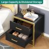 imageYITAHOME Nightstand with Charging Station Night Stands with 2 Drawers for Bedroom Modern Bedside Table End Side Table with USB Ports and Outlets Set of 2 BlackBlack Gold