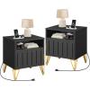 imageYITAHOME Nightstand with Charging Station Night Stands with 2 Drawers for Bedroom Modern Bedside Table End Side Table with USB Ports and Outlets Set of 2 BlackBlack