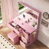imageYITAHOME Vanity Desk Set Makeup Table with Large 35quot LED Mirror and Lights Dressing Table with 4 Drawers ampamp Stool Adjustable LED Lighting Pink