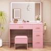imageYITAHOME Vanity Desk Set Makeup Table with Large 35quot LED Mirror and Lights Dressing Table with 4 Drawers ampamp Stool Adjustable LED Lighting Pink