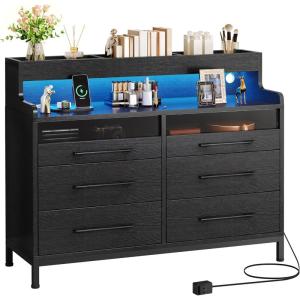 imageYITAHOME 6 Drawer Dressers ampamp Chests of Drawers with LED Light Modern Dresser with Open Shelf Storage for Room Entryway Hallway BlackBlack