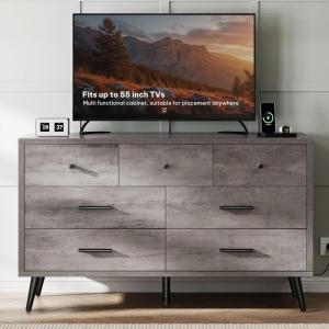 imageYITAHOME Grey Dresser TV Stand for 55 Inch TV7 Drawer Dresser Entertainment CenterConsole Table with Black Metal Handles ampamp AntiTipping Device for Living RoomBedroom