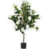 imageYITAHOME 492quot Artificial Camellia Tree Flower Plants Artificial Tree Faux Floral Plant Blooming Tree in Cement Pot Greenery Potted Plant for Indoor Outdoor Office Home Porch Decor White