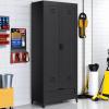 imageYITAHOME 71quot Metal Garage Broom Cabinets with Adjustable Shelves Vacuum Storage Cabinet with Doors and Drawer Tool Storage Cabinet for Gym Basement Warehouse Living Room Black MetalBlack
