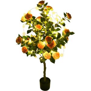 imageYITAHOME 492quot Artificial Camellia Tree Flower Plants Artificial Tree Faux Floral Plant Blooming Tree in Cement Pot Greenery Potted Plant for Indoor Outdoor Office Home Porch Decor Orange