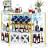 imageYITAHOME Bar Cabinet with LED Lights Home Bar with Power Outlets Liquor Cabinet Bar Table with 4 Tier Storage Shelves 2 Doors Wine Racks and Glass Holders White ampamp GoldWhite  Gold