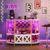 imageYITAHOME Bar Cabinet with LED Lights Home Bar with Power Outlets Liquor Cabinet Bar Table with 4 Tier Storage Shelves 2 Doors Wine Racks and Glass Holders White ampamp GoldWhite  Gold